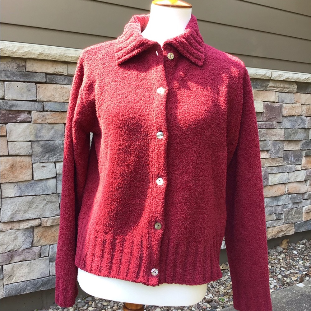 Tommy Bahama dark red poly cardigan size S